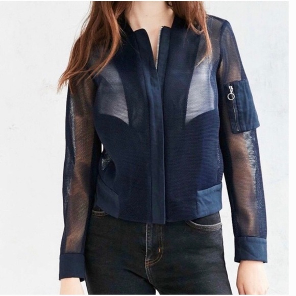 Urban Outfitters mesh bomber jacket Silence + Noise navy blue small - Picture 1 of 14